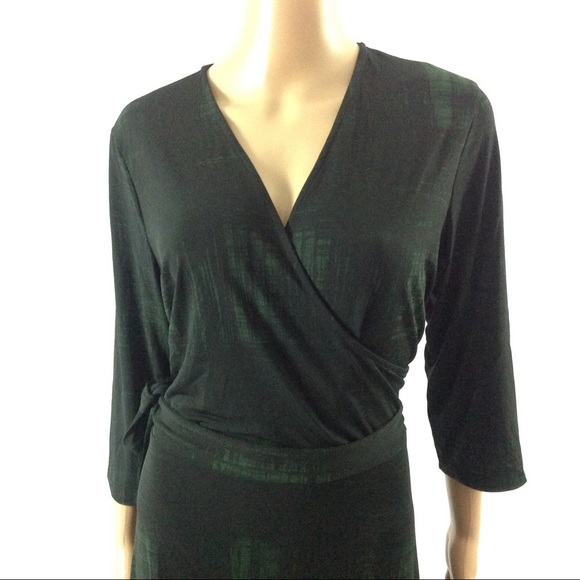 Stitch Fix Leota Womens Fit Flare Dress Belted Green Black Stretch 2XL New - Picture 2 of 6